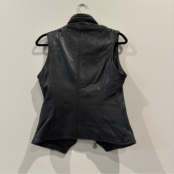 Rem Garson Womens Leather Vest Full Zip Black Biker Moto Jacket sz XS-S - Picture 10 of 12